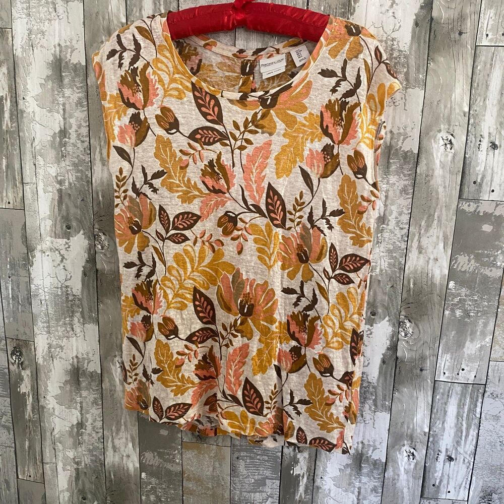 Rachel Zoe 100% Linen brown floral sleeveless top S